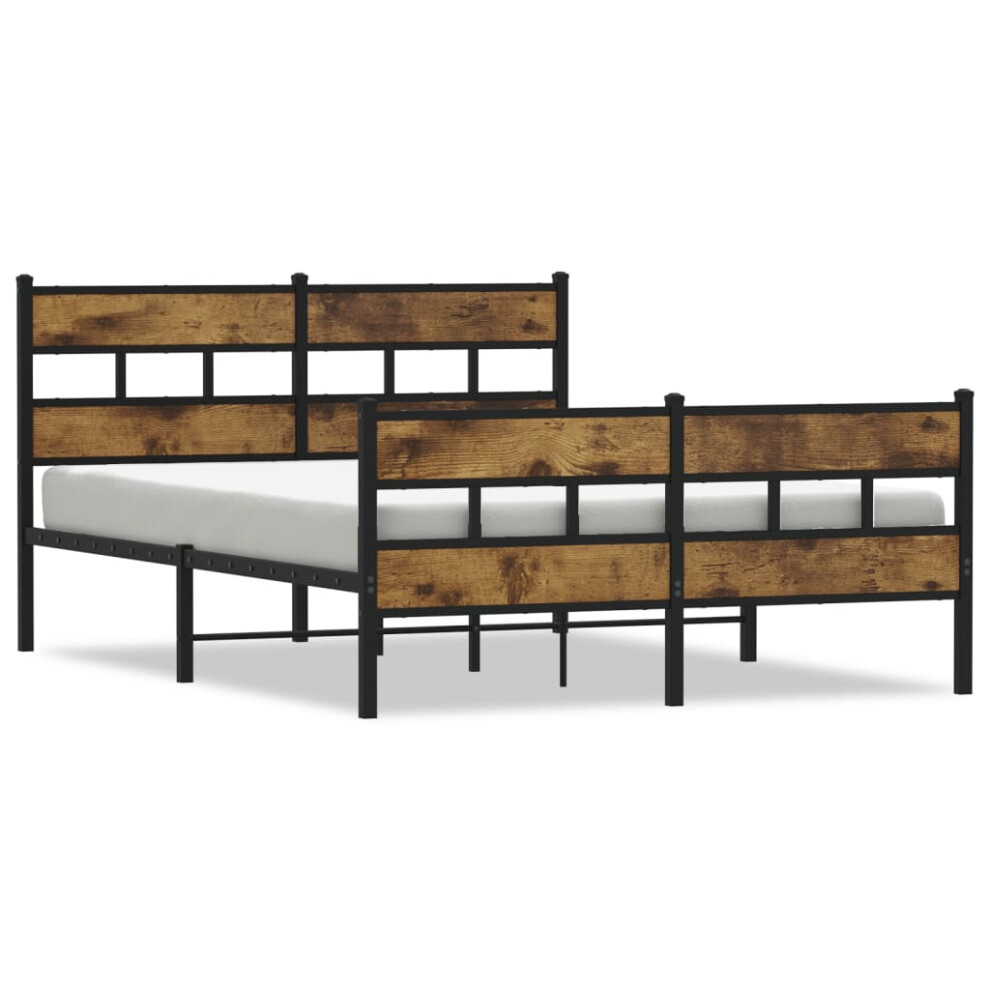 Vidaxl Metal Bed Frame Without Mattress Home Bed Base Smoked Oak 140X190 Cm