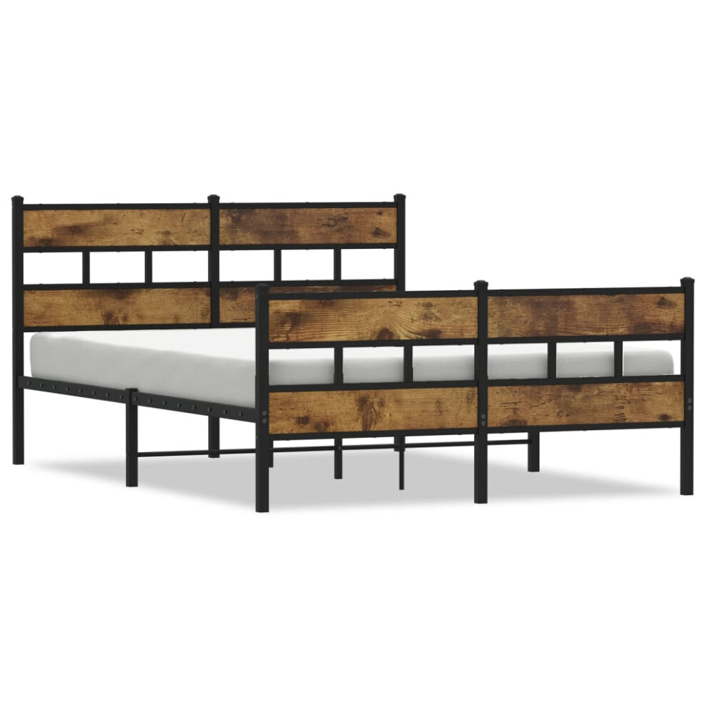 Vidaxl Metal Bed Frame Without Mattress Bed Base Smoked Oak 135X190 Cm Double