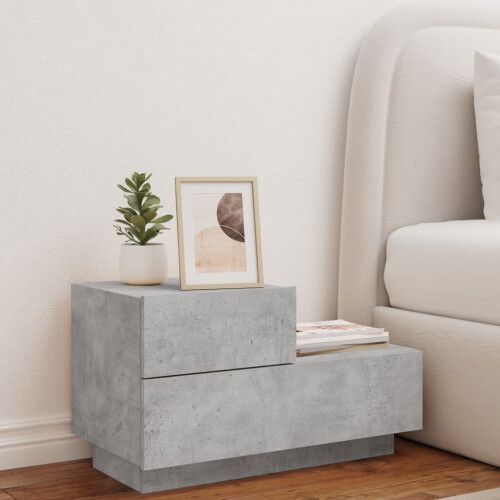 VidaXL vidaXL Bedside Cabinet with LED Lights Nightstand Bed Table Concrete Grey 2