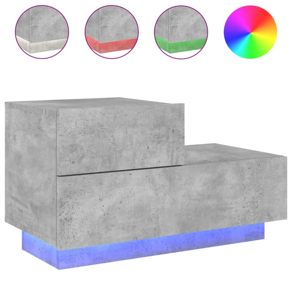 Vidaxl Bedside Cabinet With Led Lights Nightstand Bed Table Concrete Grey