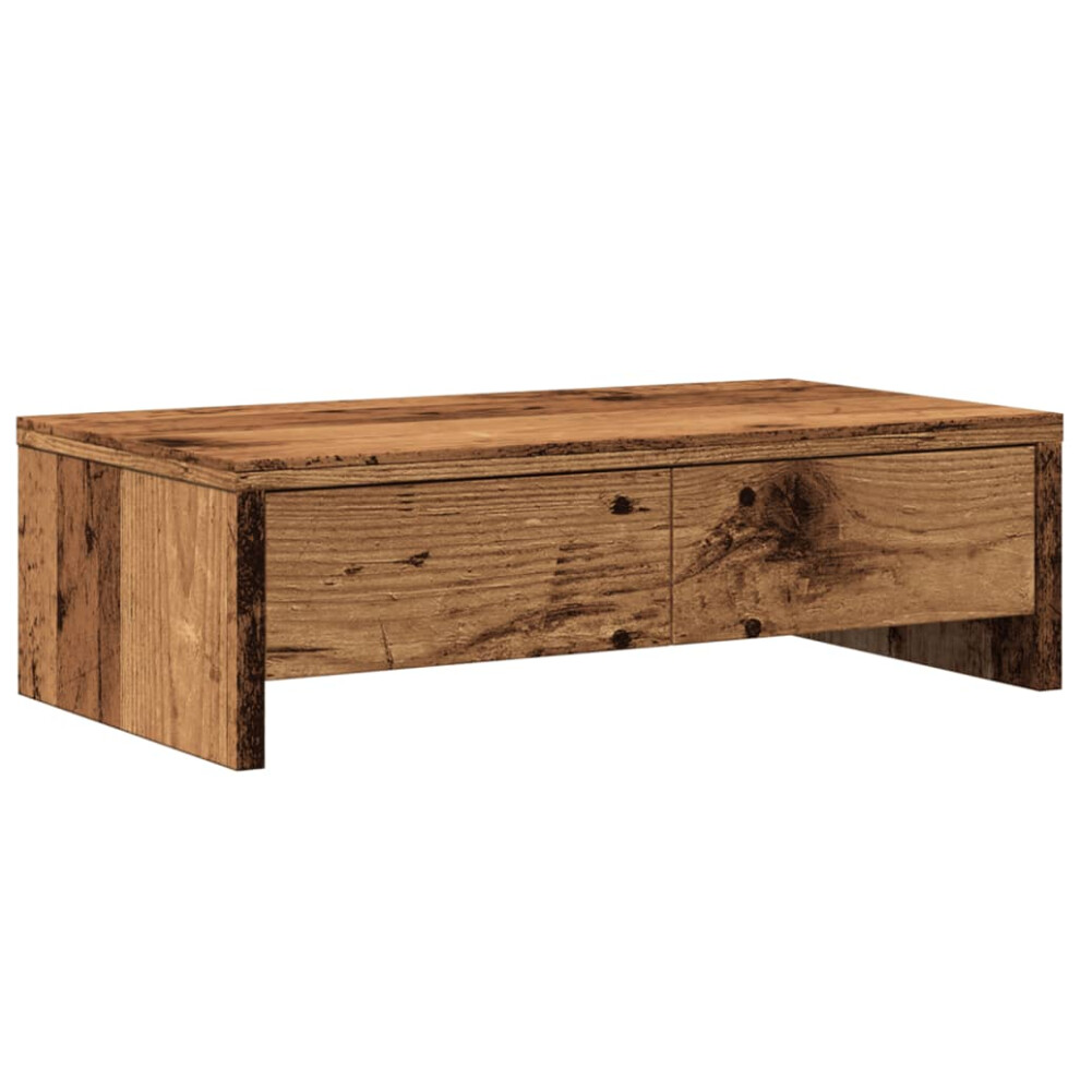 Vidaxl Monitor Stand With Drawers Computer Riser Old Wood Engineered Wood