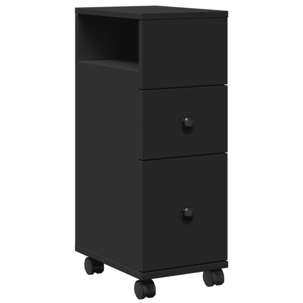Vidaxl Narrow Bathroom Cabinet With Wheels Cupboard Black Engineered Wood