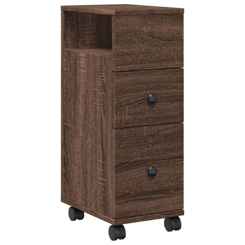 vidaXL Narrow Bathroom Cabinet with Wheels Cupboard Brown Oak Engineered Wood