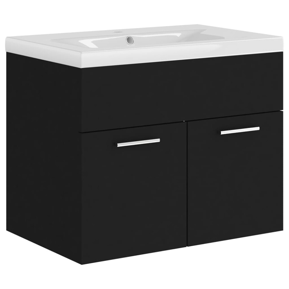 vidaXL Sink Cabinet With Built-in Basin Black Engineered Wood Bathroom Cabinet