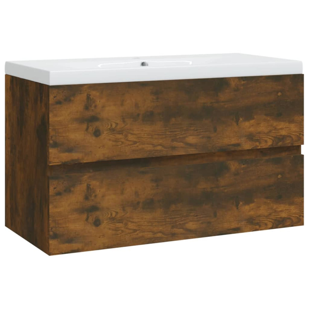 Vidaxl Sink Cabinet With Built-In Basin Smoked Oak Engineered Wood Wash Basin