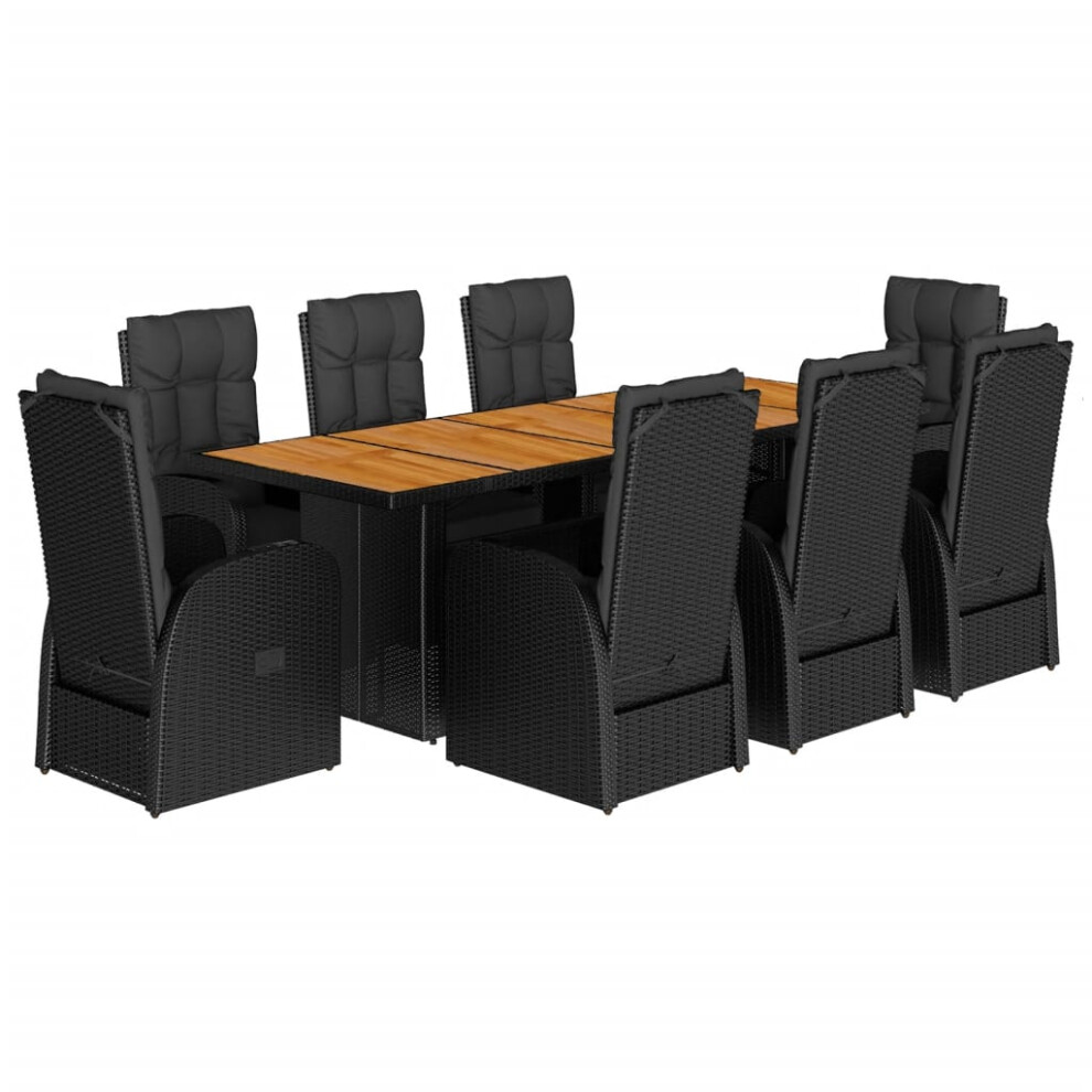 Vidaxl Garden Dining Set 9 Piece With Cushions Table & Chair Black Poly Rattan