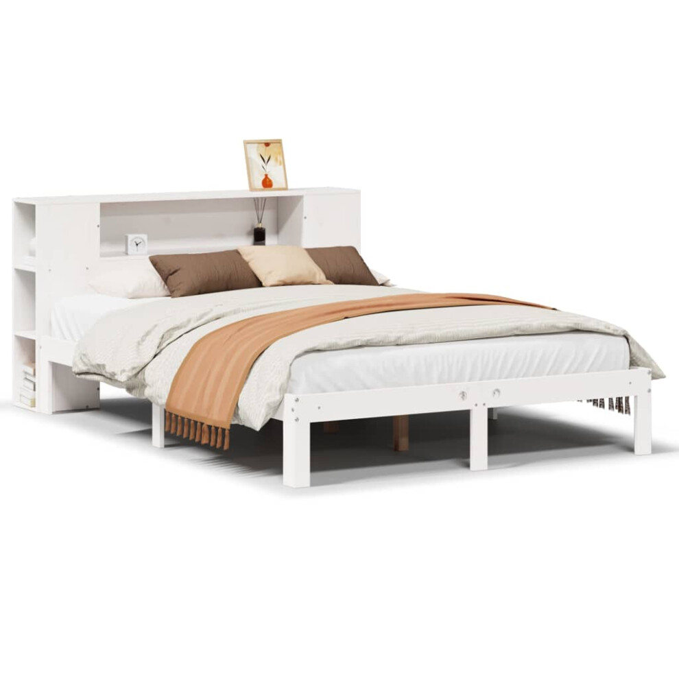vidaXL Bookcase Bed without Mattress Bed White Small Double Solid Wood Pine