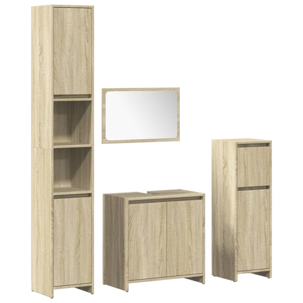 vidaXL Bathroom Furniture Set 4 Piece Sink Cabinet Sonoma Oak Engineered Wood