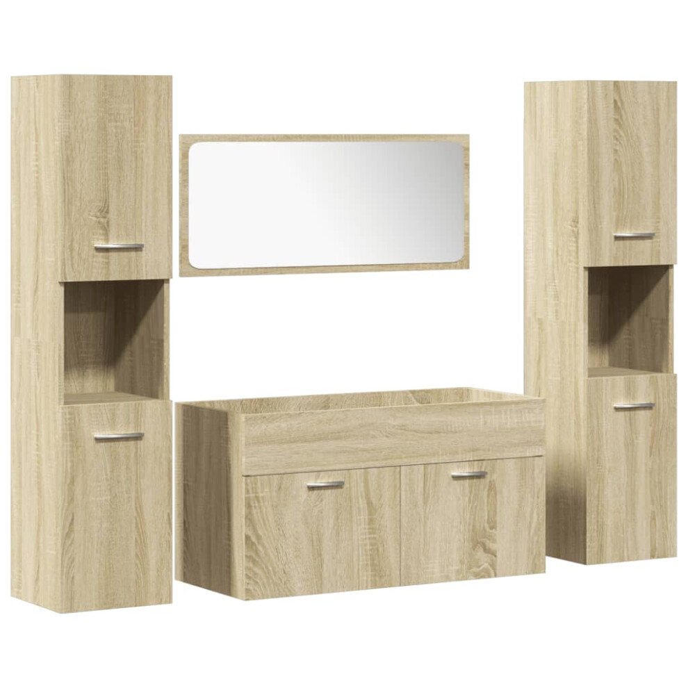 vidaXL Bathroom Furniture Set 4 Piece Sink Cabinet Sonoma Oak Engineered Wood