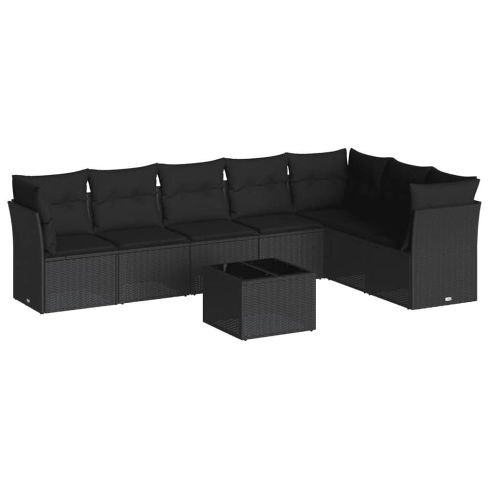 vidaXL Garden Sofa Set 8 Piece with Cushions Outdoor Sofa Black Poly Rattan