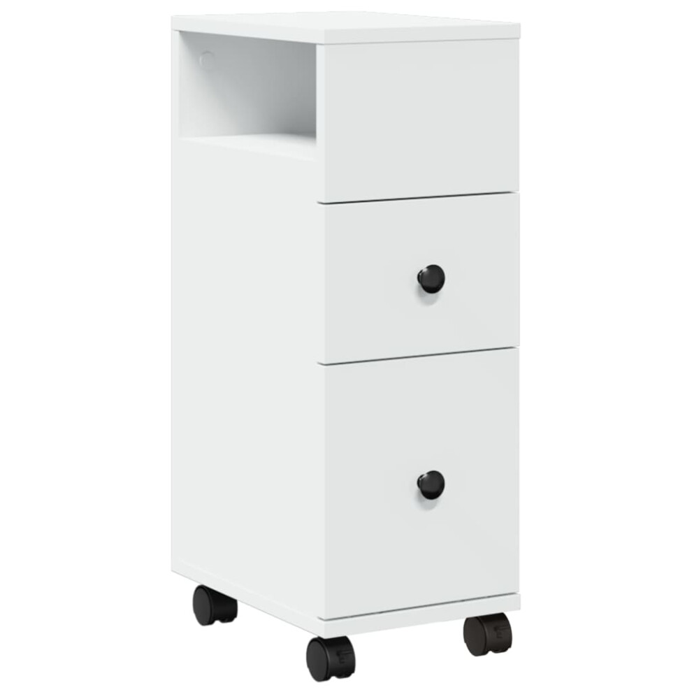 vidaXL Narrow Bathroom Cabinet with Wheels Cupboard White Engineered Wood