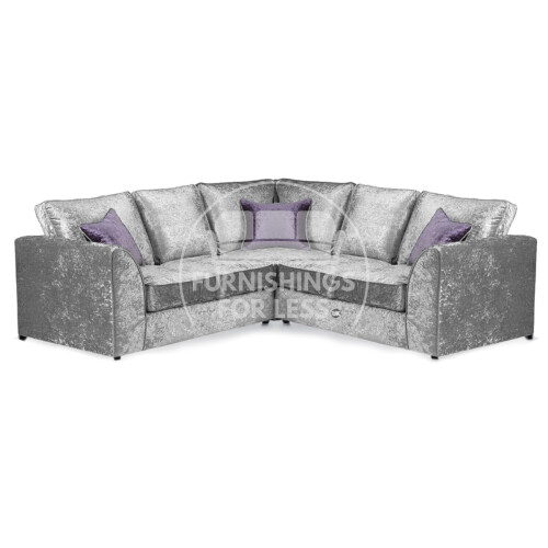 (Silver, 5 Seater Symmetrical Corner) Crystal Crushed Velvet Full Back Corner Sofa Range