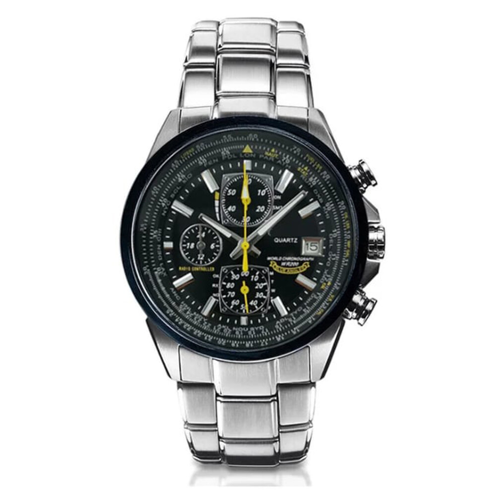 (Black) Angel Series 45MM Black Steel Band Men's Flying Watch