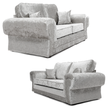 (Silver, 3 + 2 Seater Set) Chelsea Crushed Velvet 3 + 2 Seater Sofa Suite Set