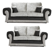 (Black & Silver, 3 + 2 Seater Set) Chelsea Crushed Velvet 3 + 2 Seater Sofa Suite Set