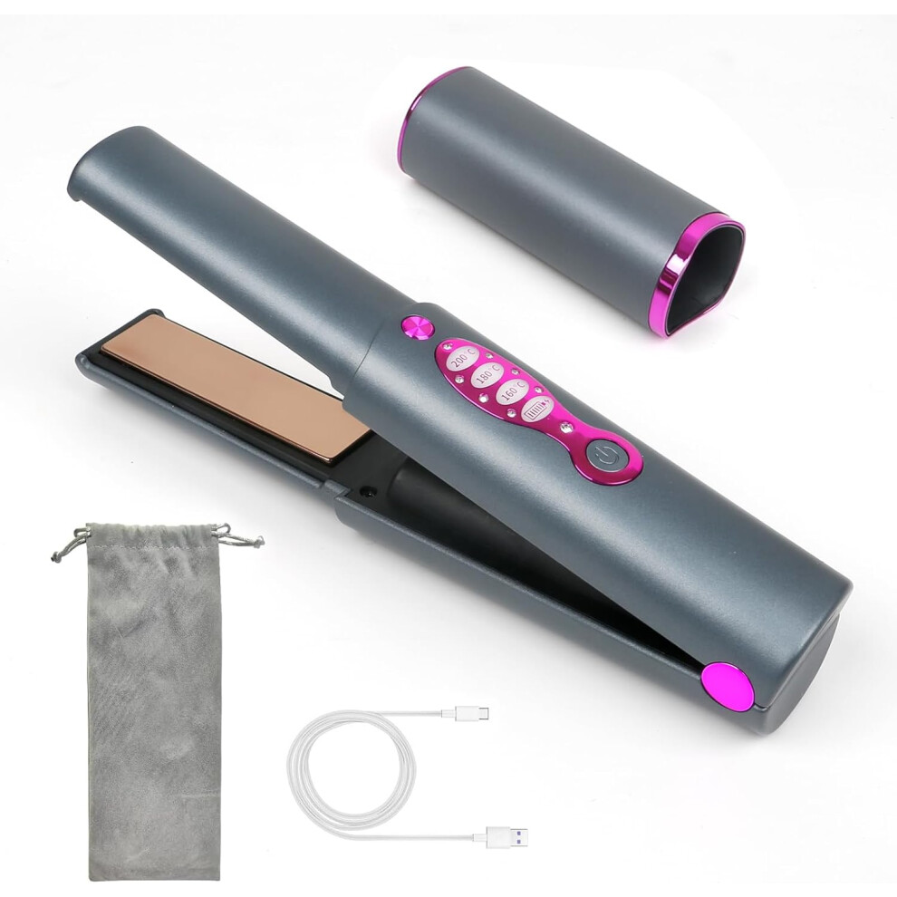 Wireless Hair Straightener Curler 2 in 1, Mini Portable Travel Wireless Hair Straightener, 30 Seconds Fast Heat-up, 3 Levels Straightener