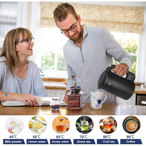 Electric Kettle 1.7L Temperature Control Kettle Digital Display with Keep Warm Function, 304 Stainless Steel Fast Boiling Black Kettle 1