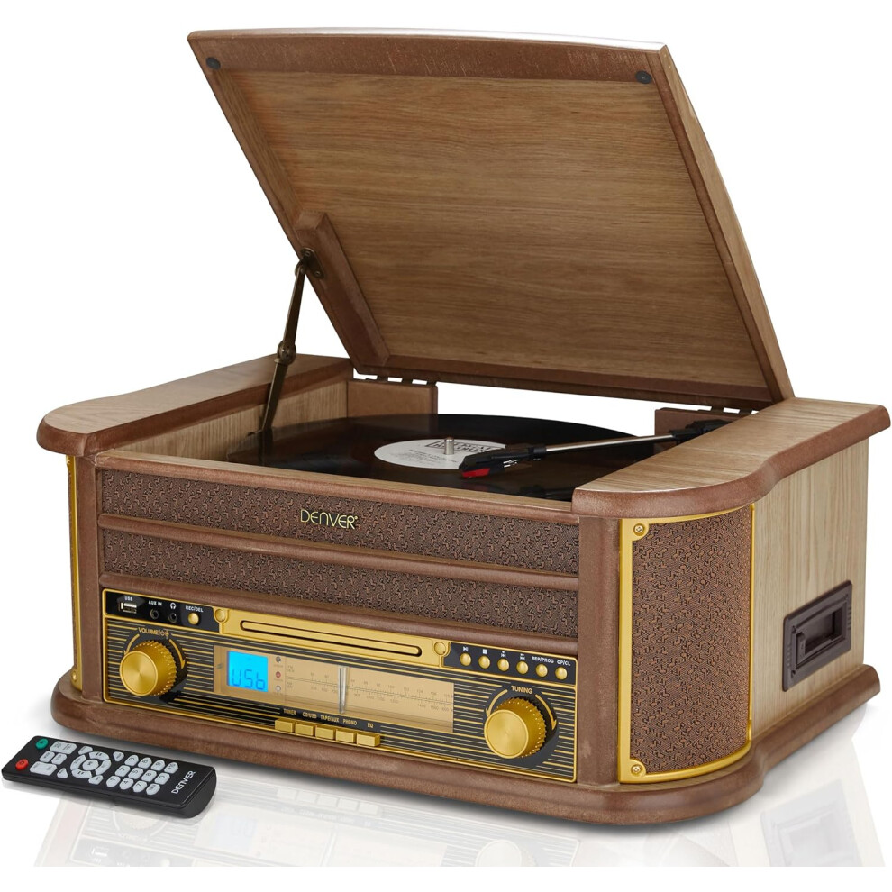 Denver (Light Wood) Mcr-50 Cd Cassette Record Player Hifi