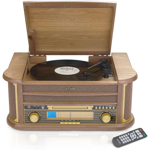 Denver (Light Wood) Denver MCR-50 CD Cassette Record Player HiFi 2