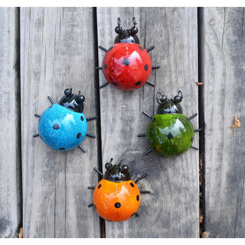 Metal Garden Wall Decor Set Of 4 Cute Ladybug Outdoor Wall Sculptures on OnBuy