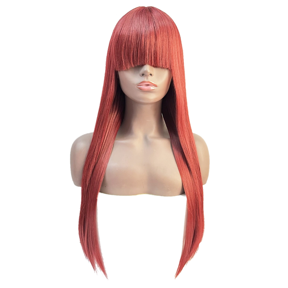 Tlily Cnnotepad Burgundy Long Straight 24 Inches Wig With Bangs For Women