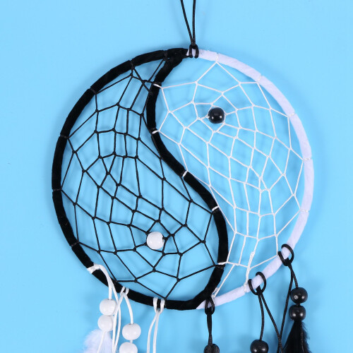 CNNOTEPAD Yin Dream Catcher Circular with Feathers Beads, Black and White 2