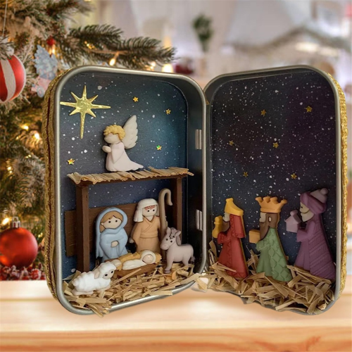 CNNOTEPAD Christmas Nativity Handmade Cabin Box Theater Desktop Ornaments 2