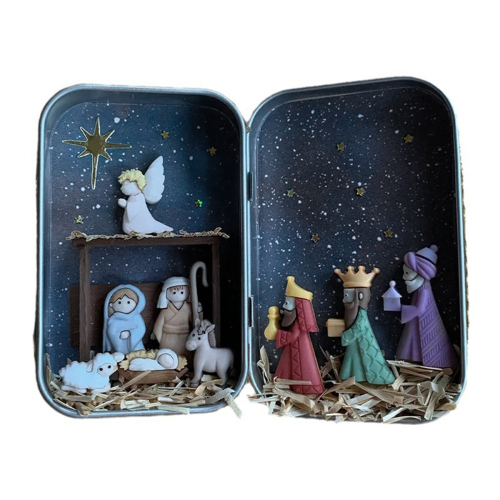 CNNOTEPAD Christmas Nativity Handmade Cabin Box Theater Desktop Ornaments