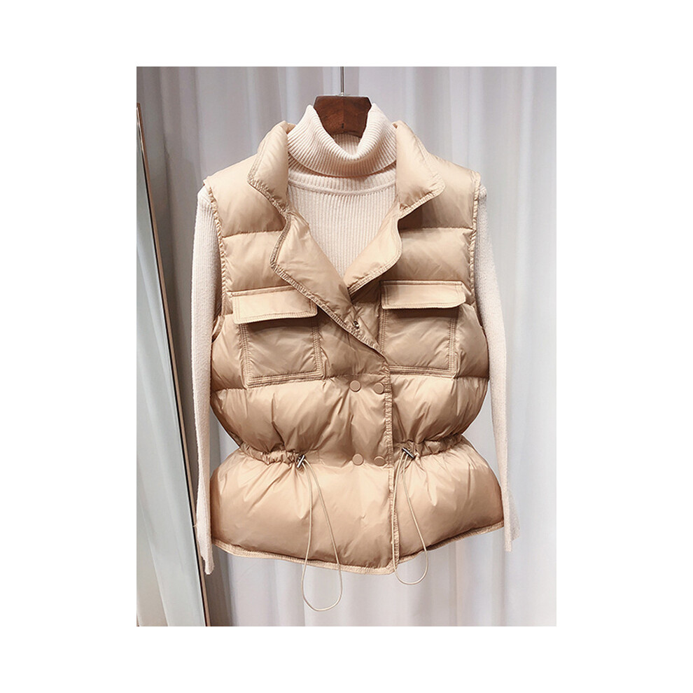 (xL, khaki) 2024 New Ultra Light Down Vest Women Short Vest Windproof Lightweight-image-OPC-PFDJ6FB-NEW