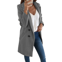 (L, Grey) Casual Women Autumn Winter Solid Color Lapel Open Front Jacket Long Wa