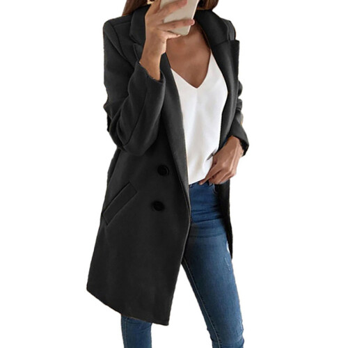 (L, Grey) Casual Women Autumn Winter Solid Color Lapel Open Front Jacket Long Wa 2