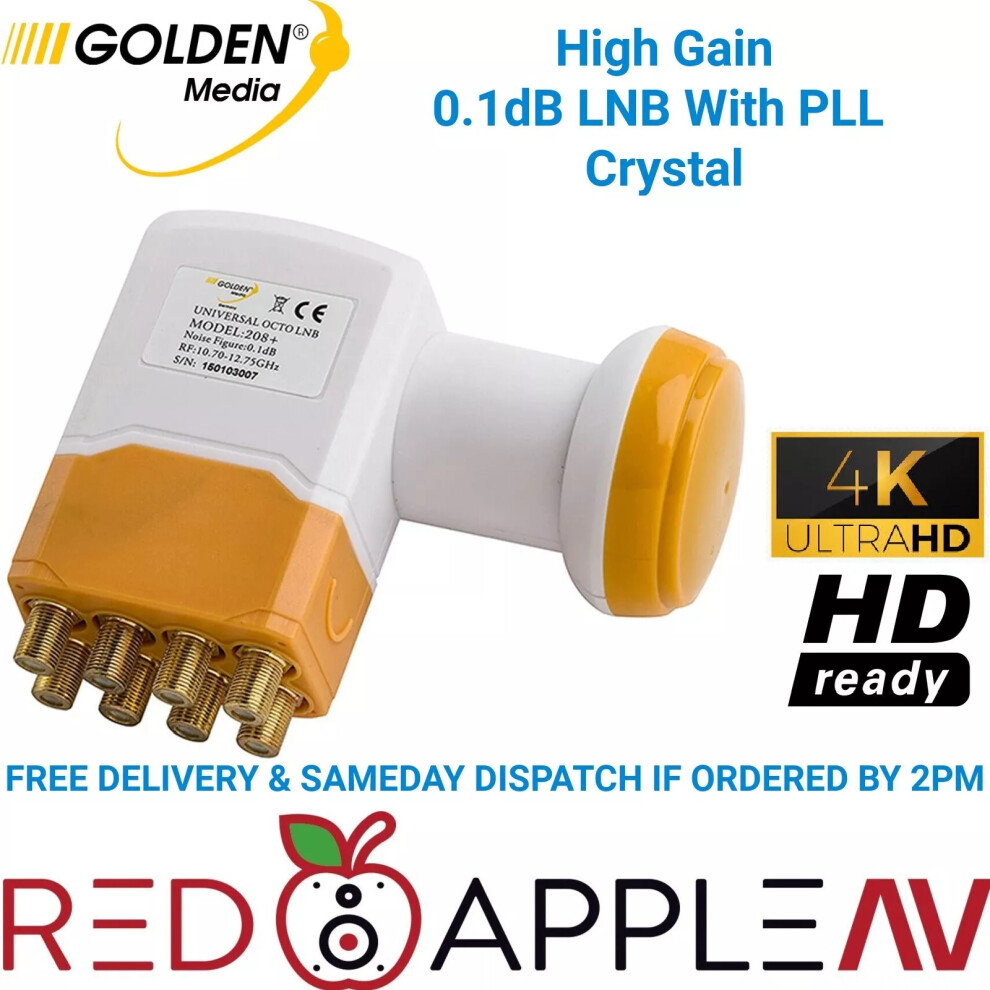 Golden Media PLL Universal Octo LNB Gold-Plated Contacts Full HD 4K 0.1 dB
