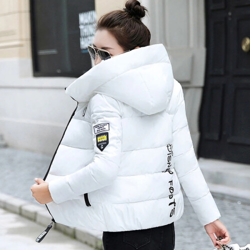 (xxxL, White) Hooded Thick Warm Short Jacket Cotton Padded Parka Basic Coat Female 2