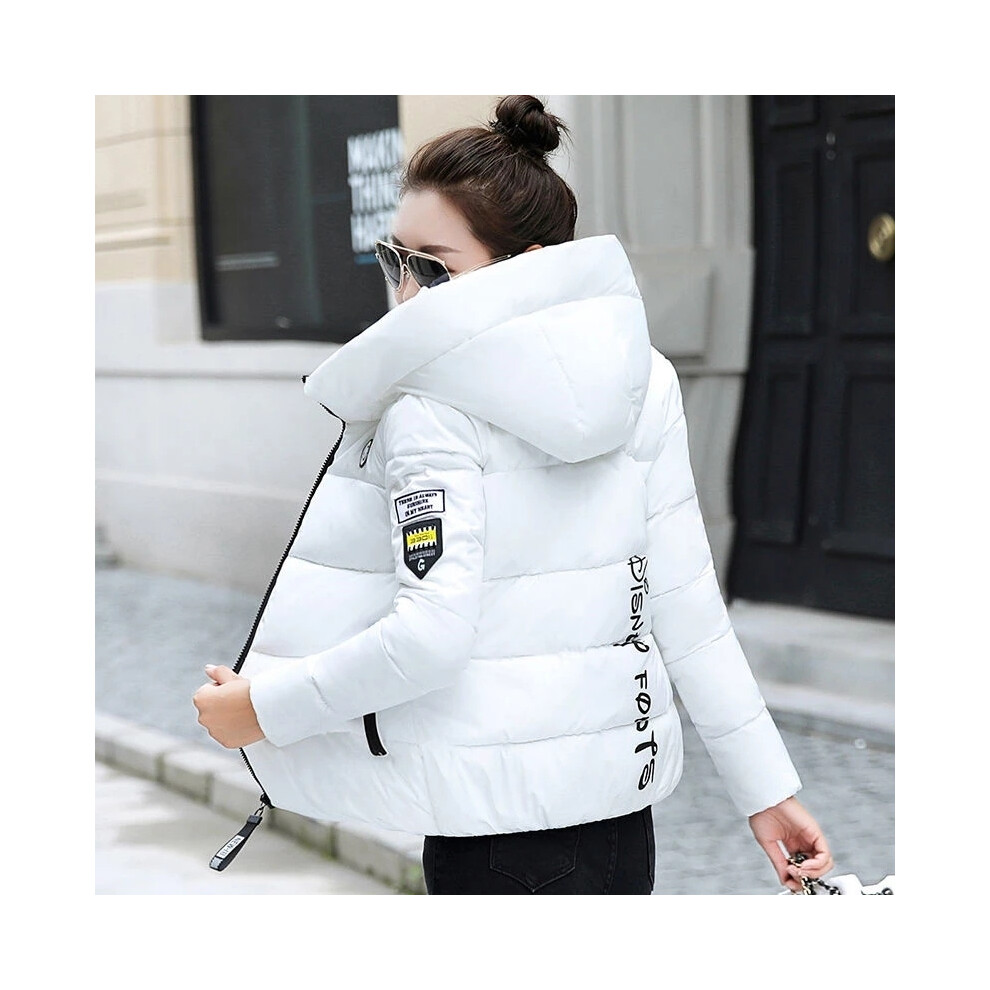 (xxxL, White) Hooded Thick Warm Short Jacket Cotton Padded Parka Basic Coat Female 2