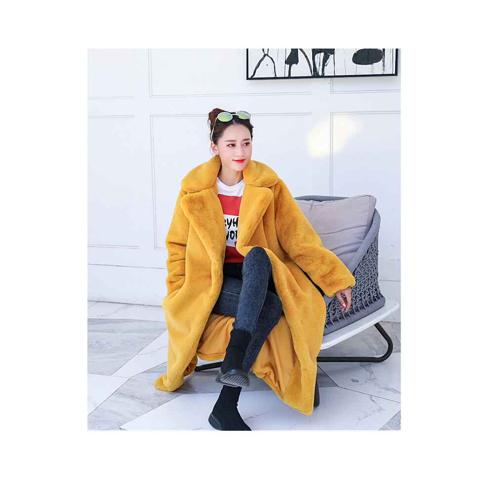 (L, yellow) 2024 New Female Winter Plush Thick Warm Loose Women Faux Rabbit Fur Co