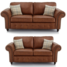 (Tan Brown, 3 & 2 Seater Set) Oakland Faux Leather Sofa Suite Set