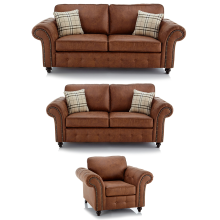 (Tan Brown, 3 & 2 Seater + Armchair) Oakland Faux Leather Sofa Suite Set