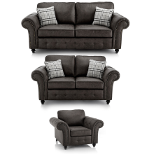 (Charcoal, 3 & 2 Seater + Armchair) Oakland Faux Leather Sofa Suite Set