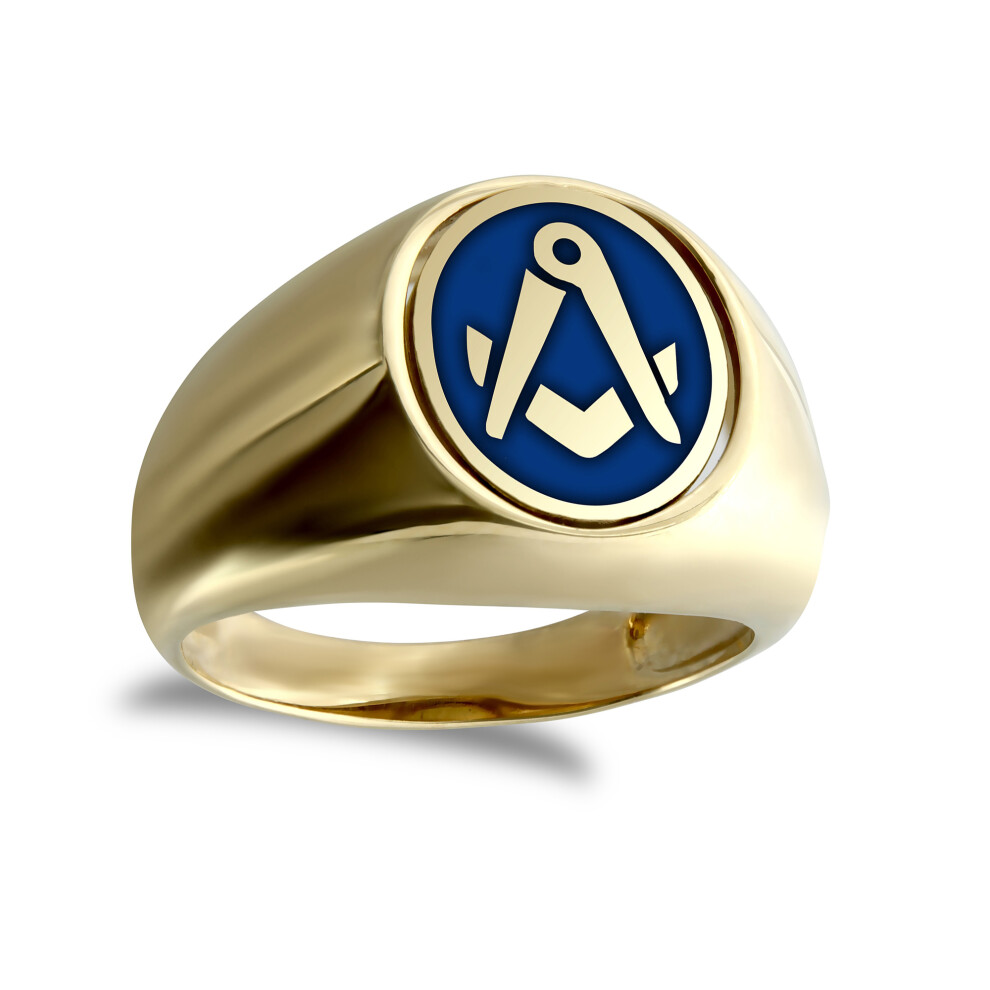 (R) Jewelco London Men's Solid 9ct Yellow Gold Enamel Swivel Centre Oval Masonic Ring