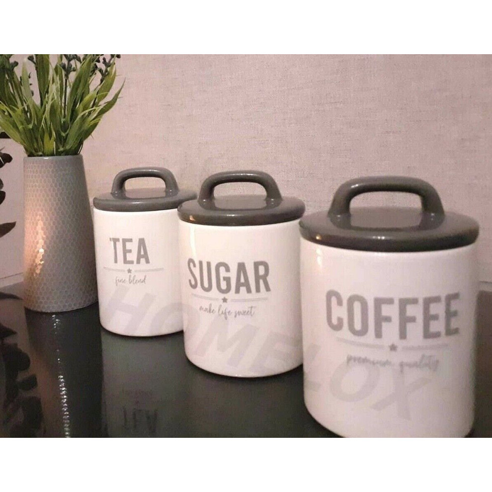 Retro Canister Set Tea Coffee Sugar Grey Storage Jars