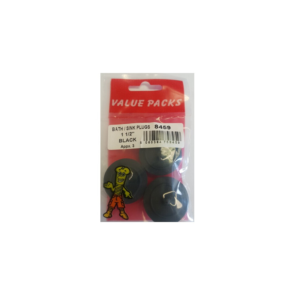 VALUE PACK 1 1/2'' BASIN/SINK PLUGS BLACK 3 PER PACK