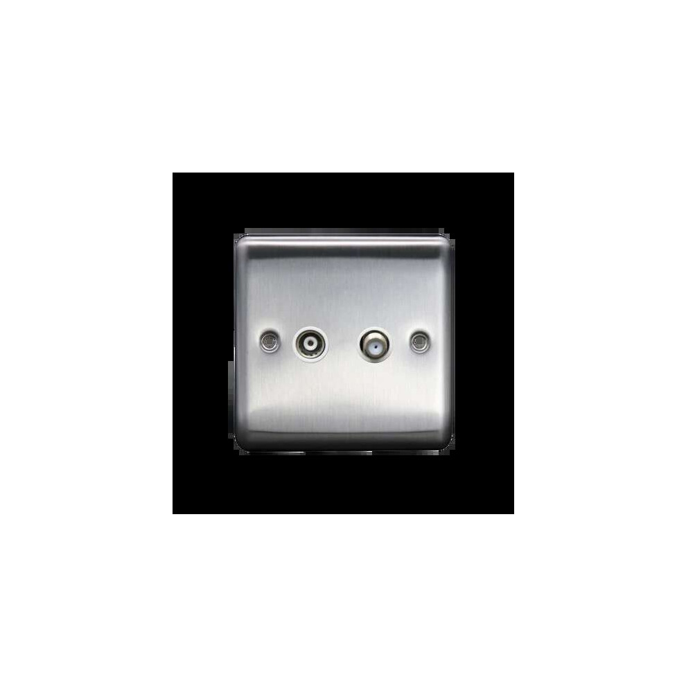 Satellite Socket + Coaxial Socket Brush Chrome, White Insert