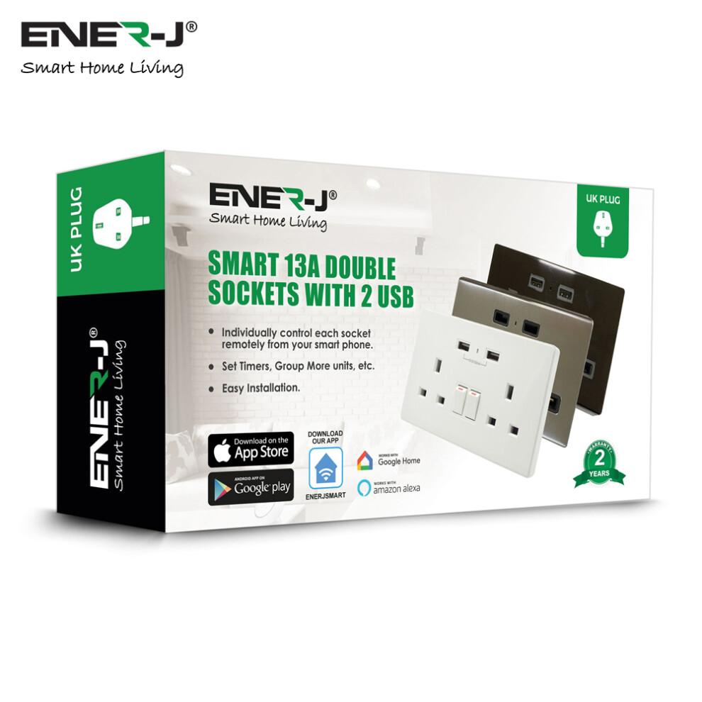 Smart WiFi 13A WiFi Twin Wall Sockets with 2 USB Ports (Black)