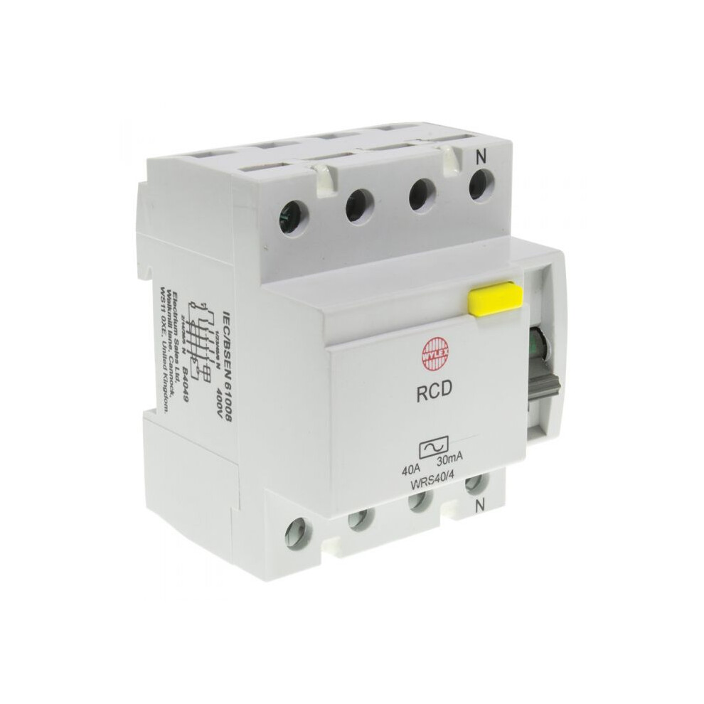 Wylex 40A 30mA four pole RCD TYPE A, WRDS40/4