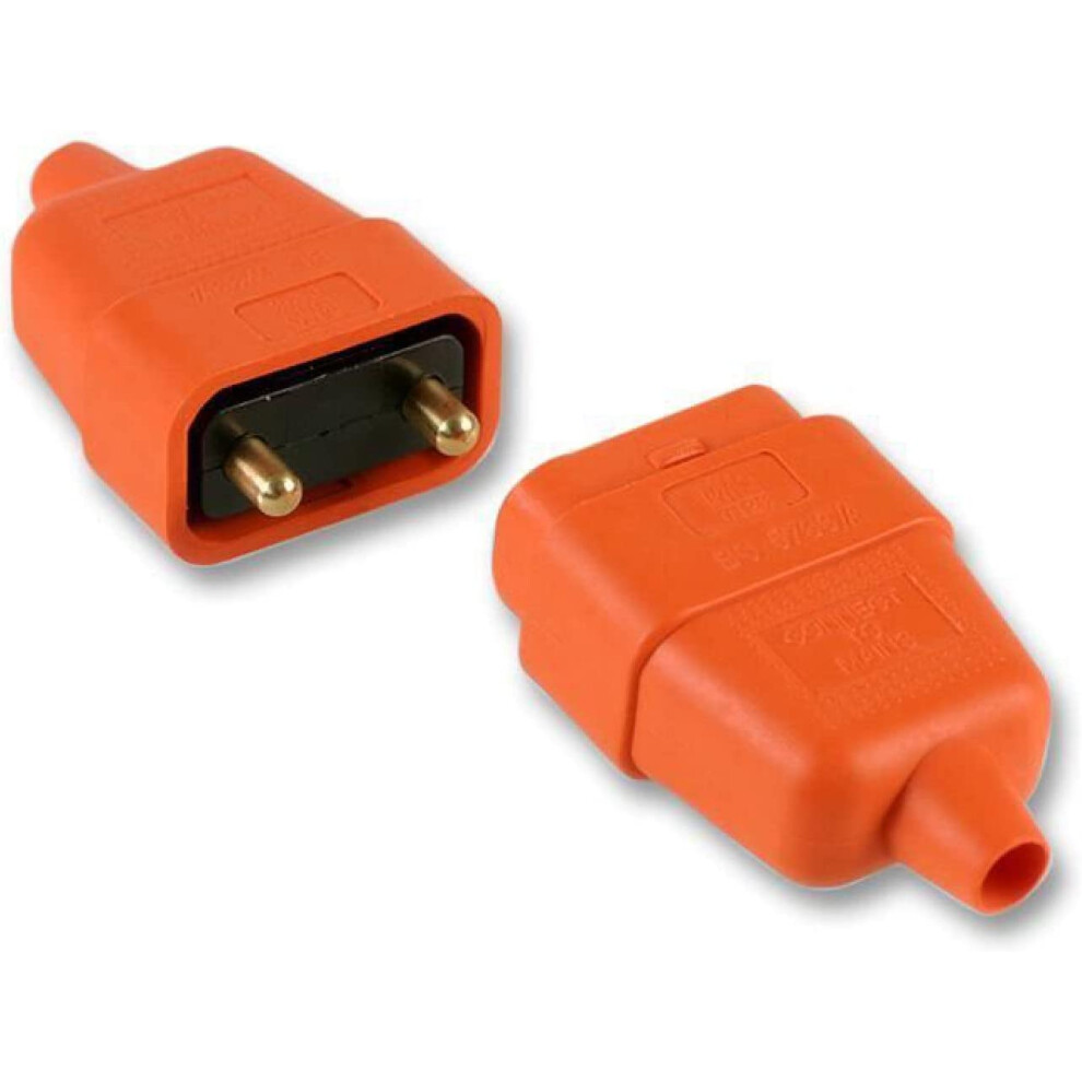 2 PIN ORANGE RUBBER CONNECTOR 10A IN-LINE GARDEN LAWNMOWER