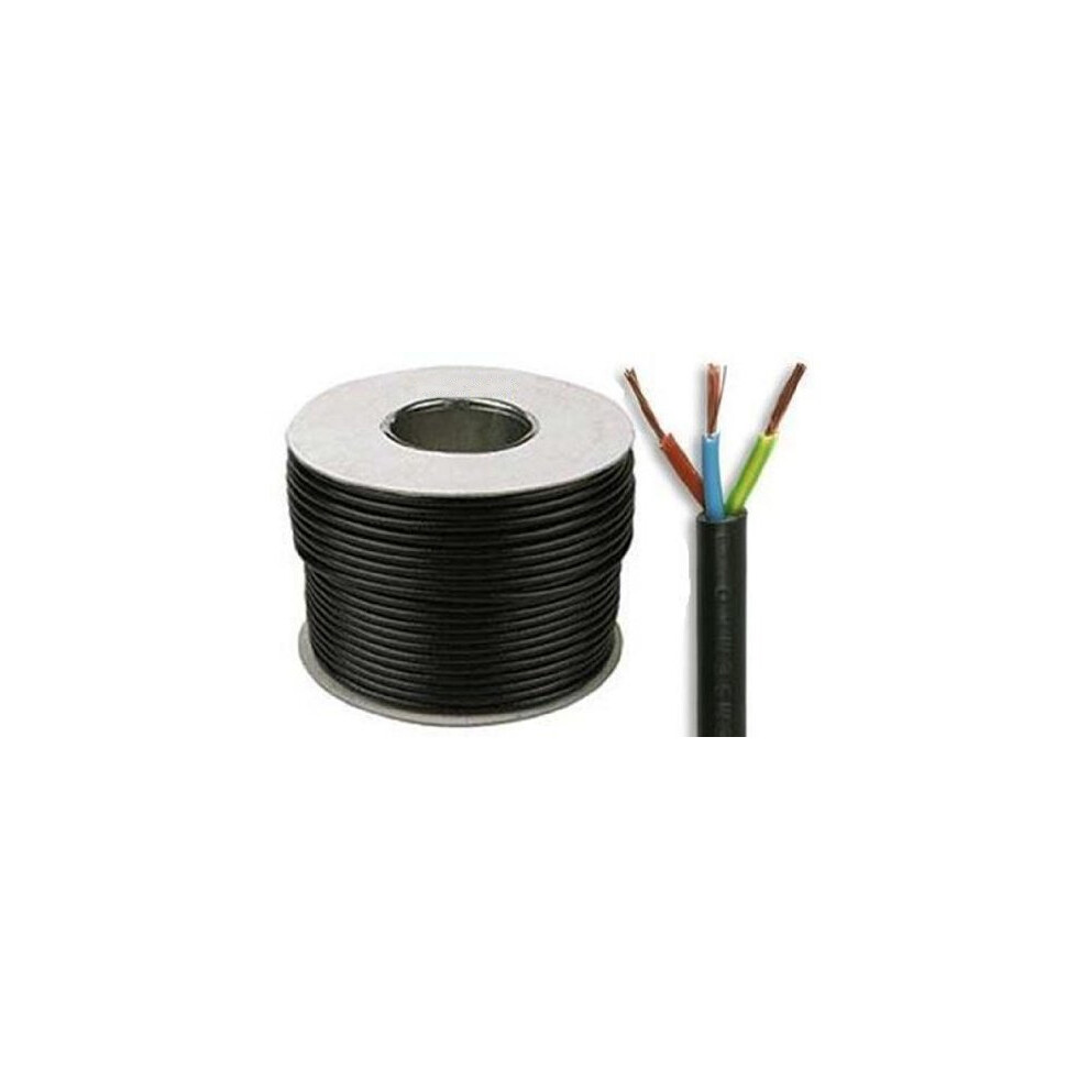 3183Y 1.0mm_ Black 3 Core Round PVC Flexible Cable, 10 Amps, 50m