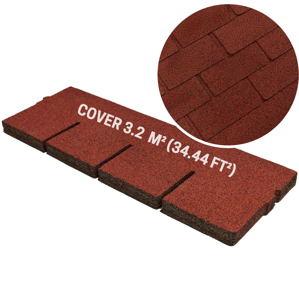 (Red, Rectangular Tab) Premium Bitumen Roof Felt Shingles Heavy Duty Asphalt Roof Shingles
