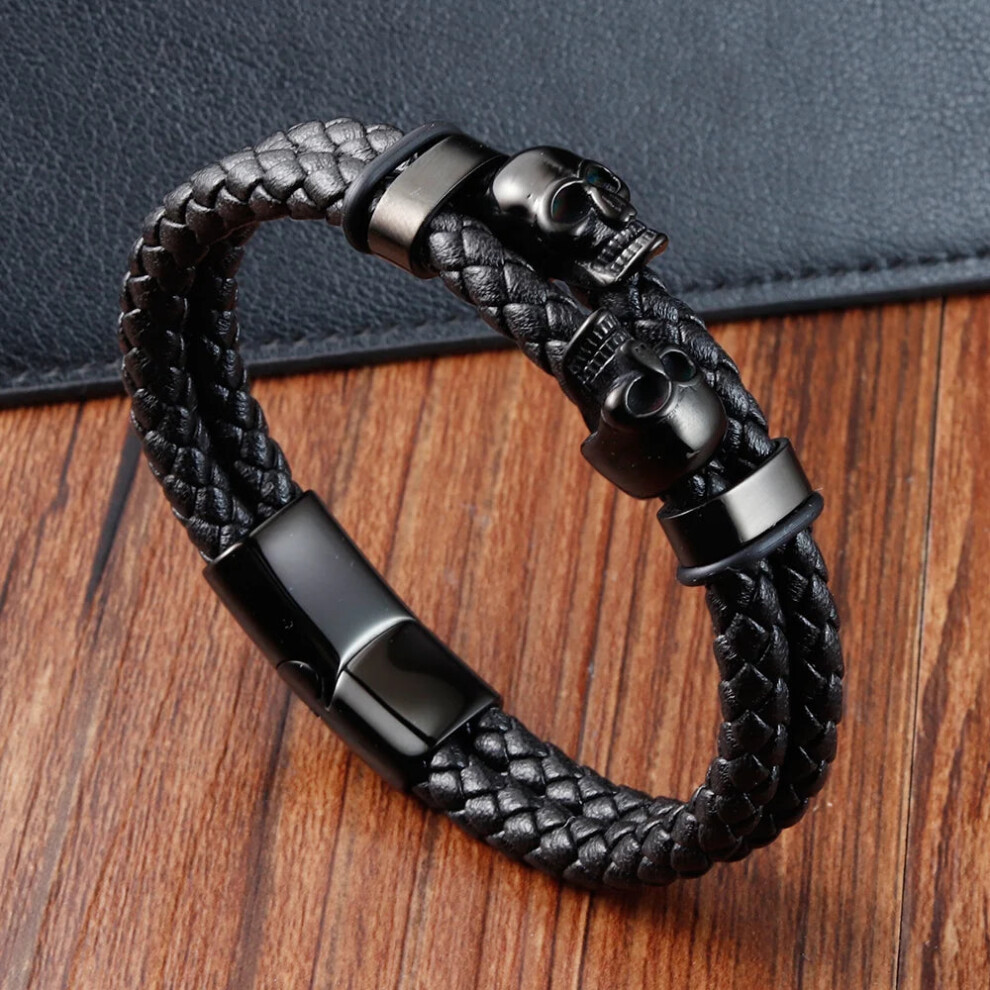 (21cm, color 3) Punk Stainless Steel Charm Magnetic Mens Leather Bracelet-image-OPC-PFDKH7J-NEW