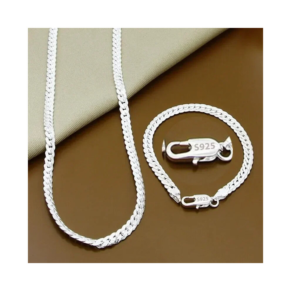 (60cm  and  20cm) 925 Sterling Silver 2 Piece Full Side Chain Unisex Necklace Bracelet Set
