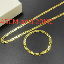 (Gold45CMand20CM) 925 Sterling Silver 6MM Mens Necklace Bracelet Set